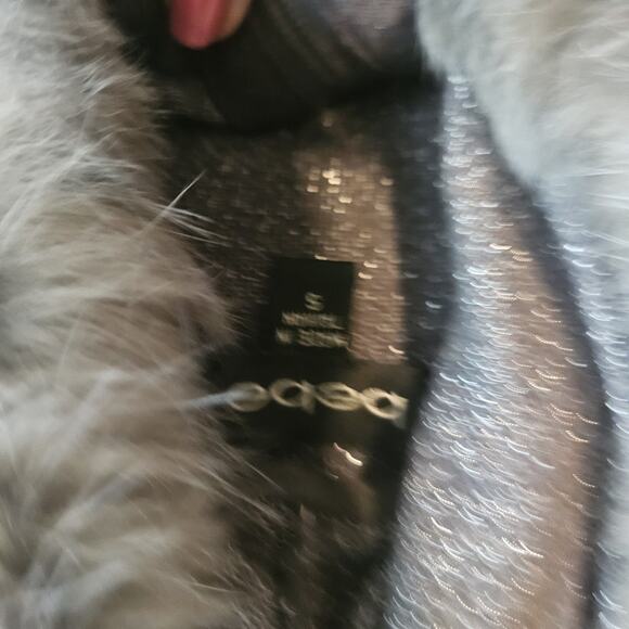 Y2k Bebe Gray Bling Logo Zip-Up Hoodie Size S With Faux Fur Euc. Shimmery Silver - Picture 6 of 10